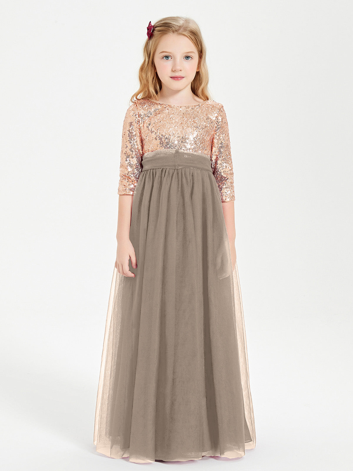 Sparkling Sequined Junior Bridesmaids Gown Taupe